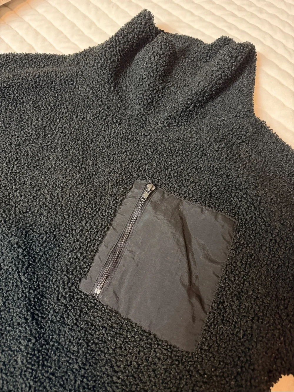 Black Cozy Sherpa Funnel Neck Sweater with Zip Pocket